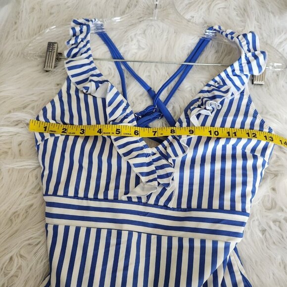 Cupshe Women's Small One Piece Swimsuit Sailor Ruffled Back Cross Nautica - Picture 7 of 10